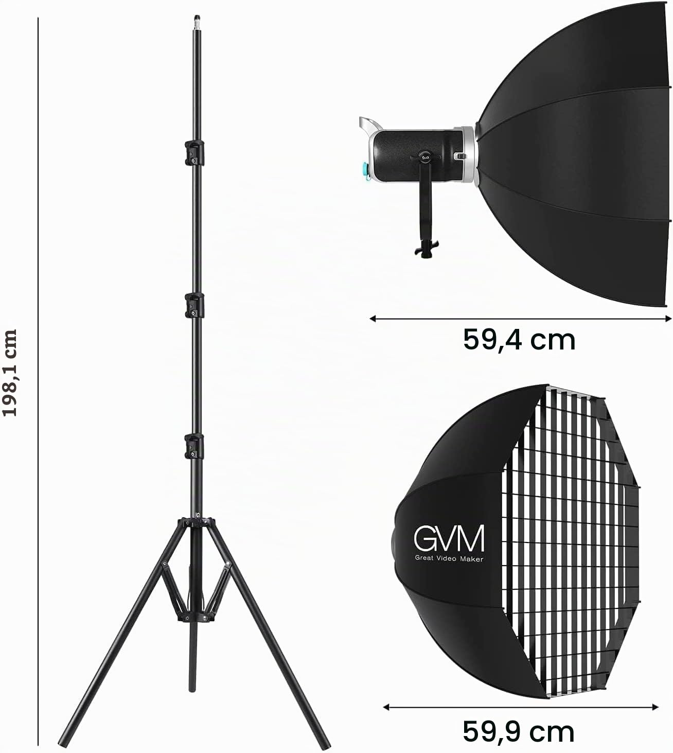 GVM 300W Videoleuchte Mit Softbox, CRI97 Dimmbare 2700K-7500K Studiolicht, LED-Fotografie Dauerlicht Mit Bowens, Videobeleuchtung für Studio, Fotografie, YouTube, Fimlicht