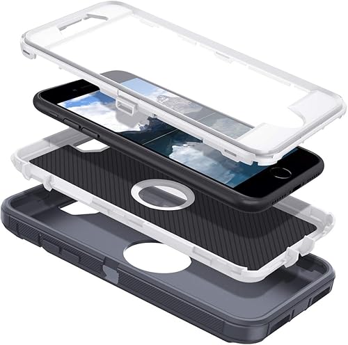 Miniatura 9 de I-HONVA Funda para iPhone SE 20222020, protector de pantalla integrado, a prueba de golpes, a prueba de polvo y caídas, 3 en 1, cuerpo completo,