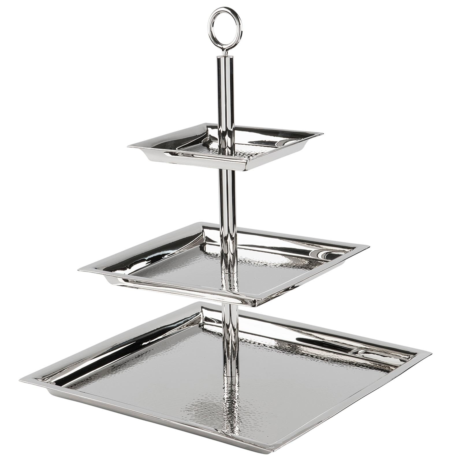 Fink 3-stöckige Etagere 34x34 cm eckiges Stufentablett Edelstahl gehämmert mit Griff