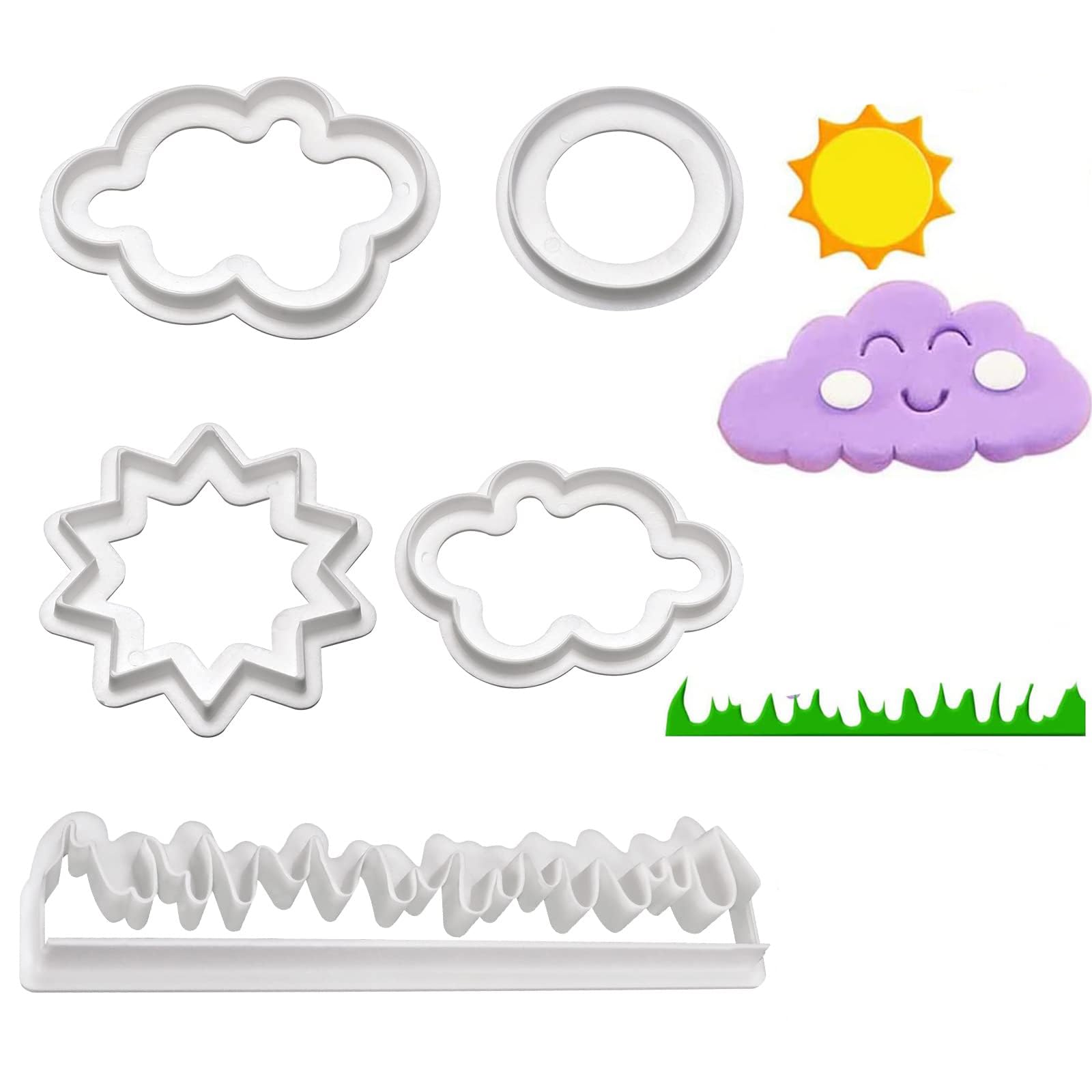 Sweet seven Create Delightful Treats with Mini Grass, Sun, and Cloud Cookie Cutters! Perfect for Fondant, Chocolate, and More. Get Creative with 5 Fun Shapes for Sugarcraft and DIY Crafts.