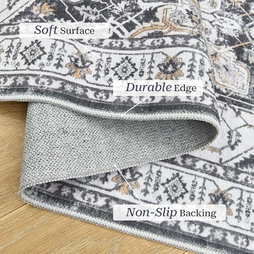 Madane Runner Rug 2x8, Washable Hallway Runner Rugs, Non-Slip Low-Pile Soft Kitchen Rug Runner Laundry Room Rug, Vintage Throw Entry Foyer Mat for Entrance Living Room (Black, 2 x 8)