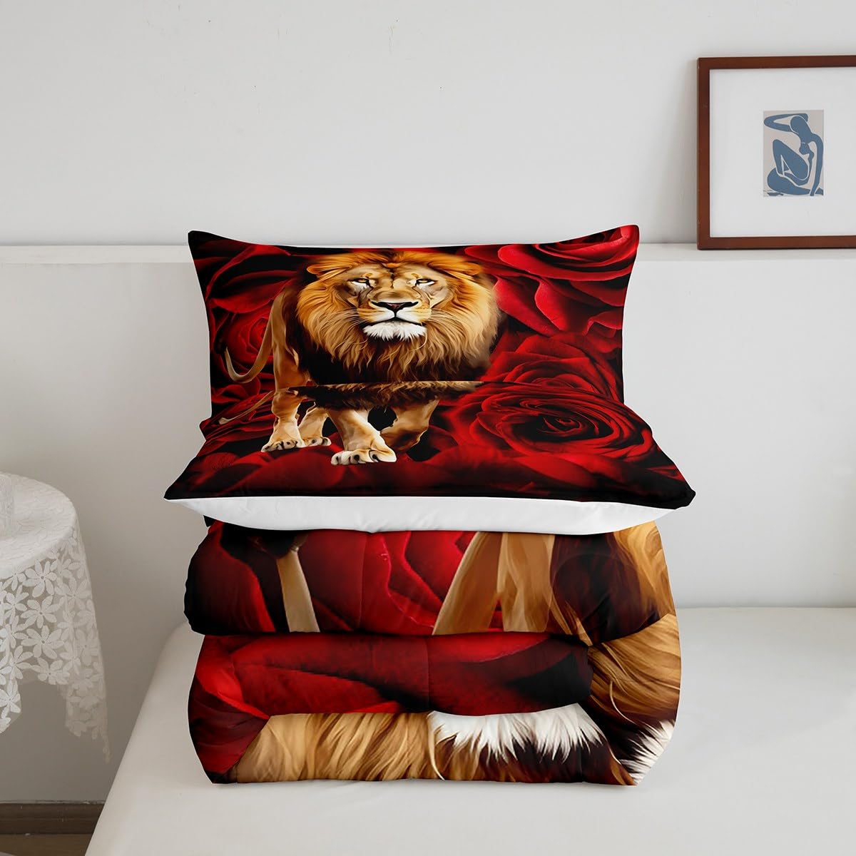 White Cheetah Comforter Leopard Coverlet Red Rose Flower Print Bedspread For Kids Boys Girls 3D Cool Wild African Animal Cheetah Decor Quilt Set Romantic Bedding Set Bedroom Collection 3Pcs King Size Leopard
