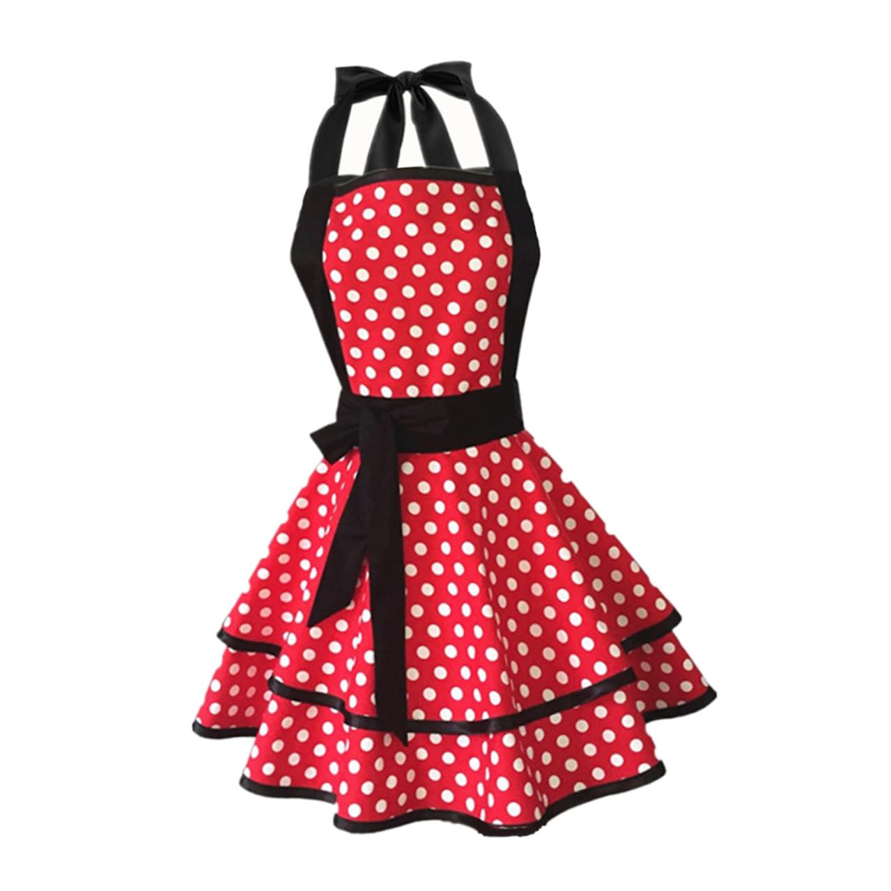 Mipcase Grembiule da Cucina in Cotone 100% a Doppio Strato Motivo a Pois Grembiule da Lavoro Collo Appeso per Hotel Pulizia e Uso Quotidiano