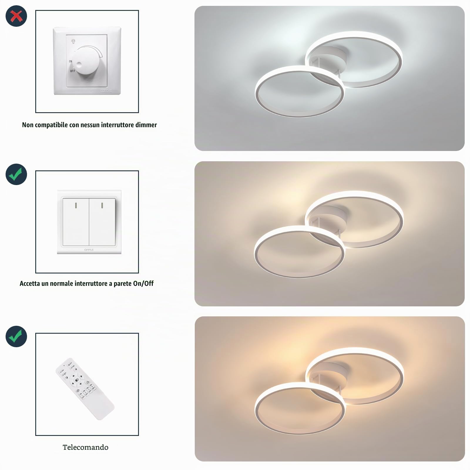 Plafoniera LED Moderna 38W Con Telecomando Bianc | 3000K–6500K Dimmerabile Lampadario Per Camera da Letto, Soggiorno, Sala da Pranzo. Design Moderno Bianco