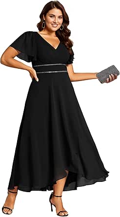 Amazon.com: Ever-Pretty Plus Women's V-Neck Chiffon Beading Short ...