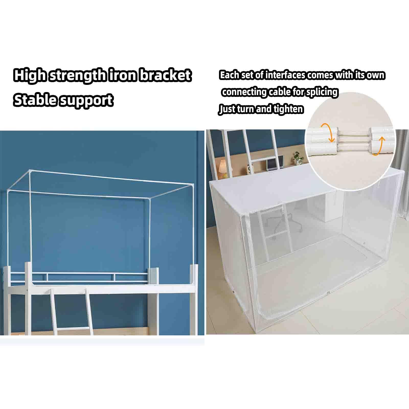 JUSHZ Moustiquaire De Lit Mousticaire Moustiquaires De Lit Simple avec Cadre 1 Place Carré Tente Fermeture éclair Couchette Supérieure Couchette Inférieure dans Dortoir étudiant (90x190x90cm,White)