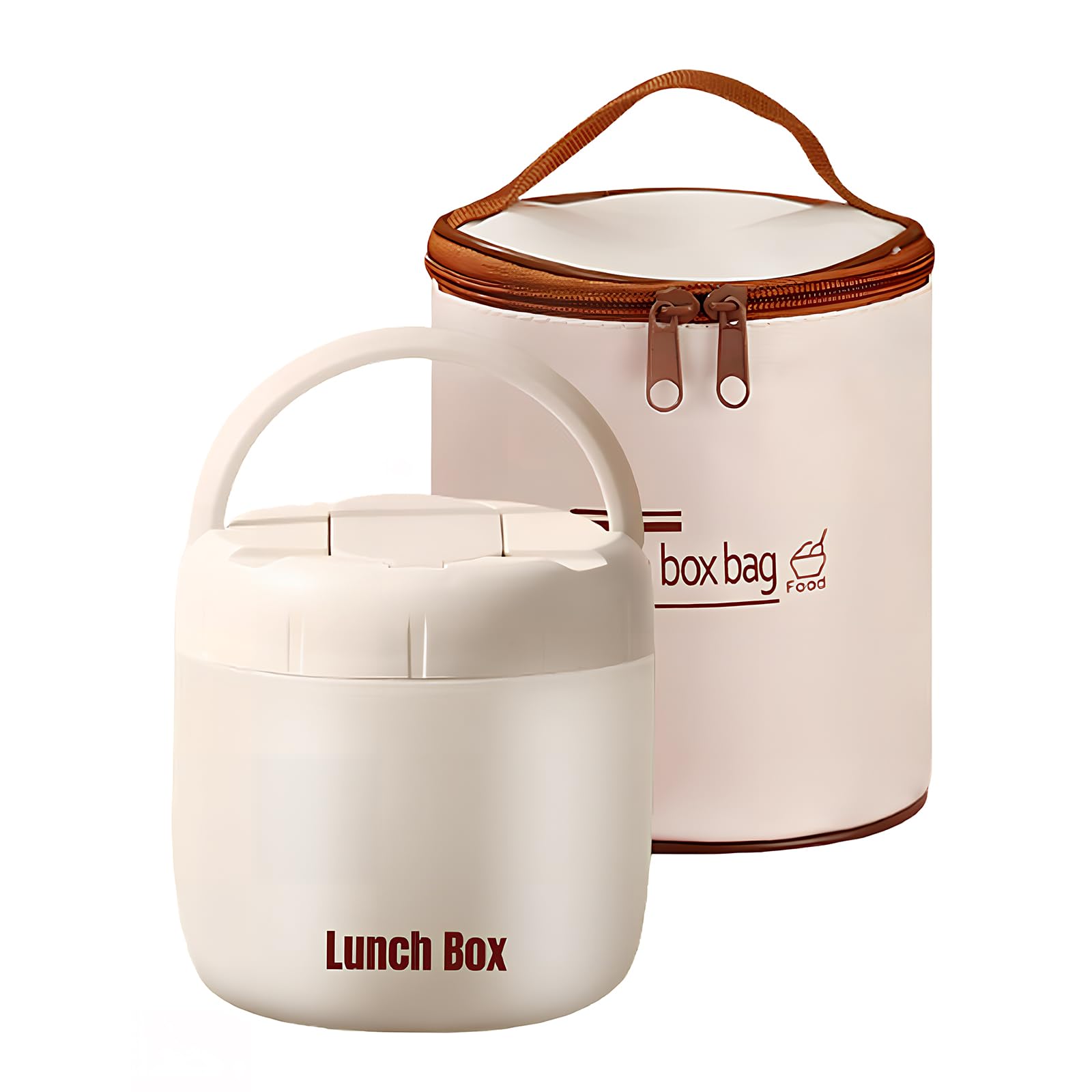 Food Flasks for Hot Food, 1.3L Stainless Steel Lunch Box, Insulated Wall Container with Insulation Bag and Folding Spoon, Thermal Food Flask Jar for Meals, Soup or Fruit, for Office and Outdoor
