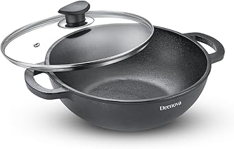 Eleenova Shakti Cast Iron Cookware -KADAI with LID 24 CM