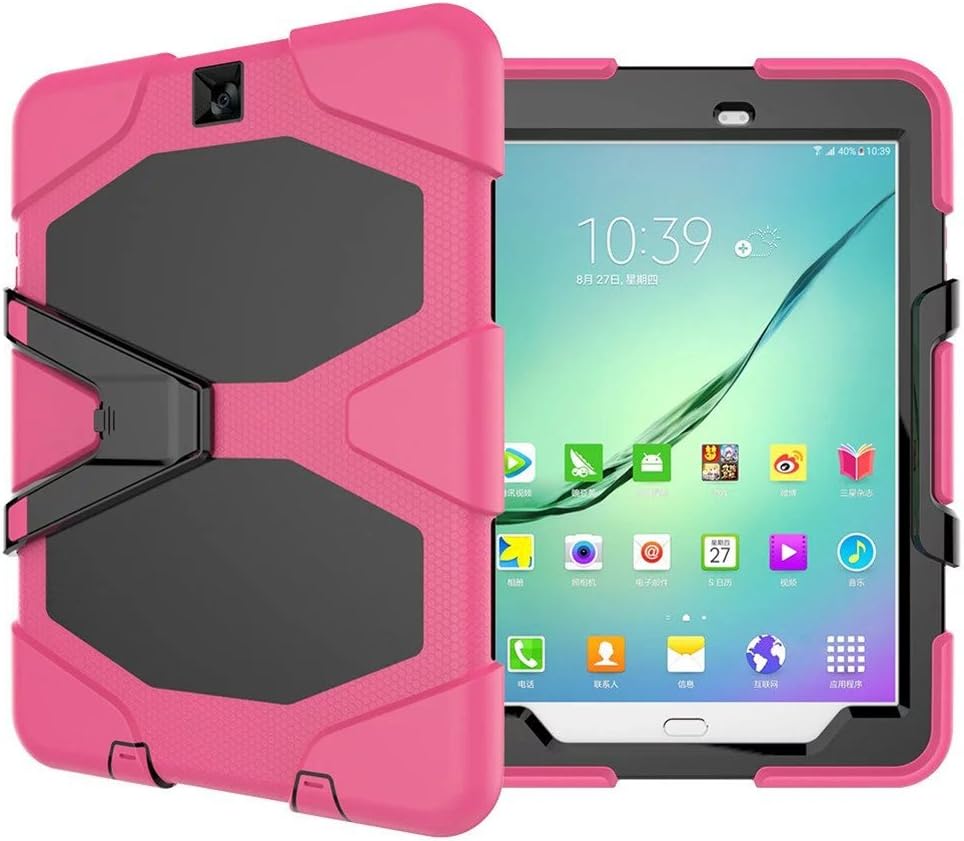 Galaxy Tab S2 9.7 Heavy Duty Case, SM-T810 Shock Proof With Kickstand Built-in Screen Full-Body Protective Case for Samsung Galaxy Tab S2 T810/T813/T815 9.7 inches (rose red)
