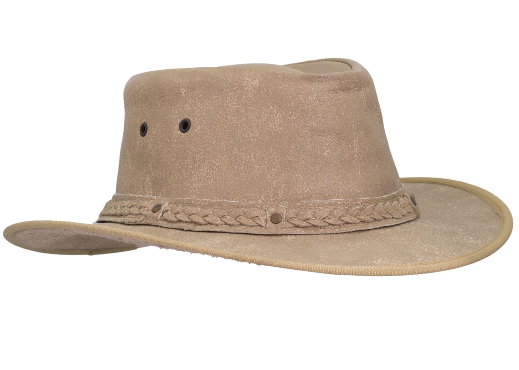 WALKER AND HAWKES - Leather Cowhide Canyon Outback Braided Hat - Beige - Medium (58cm)