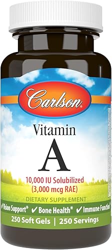 Miniatura 1 de Carlson - Vitamina A, 10000 UI (3000 mcg RAE) solubilizada, soporte inmunológico, salud de la visión, antioxidante, 250 cápsulas blandas