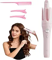 Cachos Perfeitos Com Chapinha Automática Sem Fio, Íons Negativos E Sem Danos (Rosa)