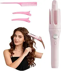 Cachos Perfeitos Com Chapinha Automática Sem Fio, Íons Negativos E Sem Danos (Rosa)