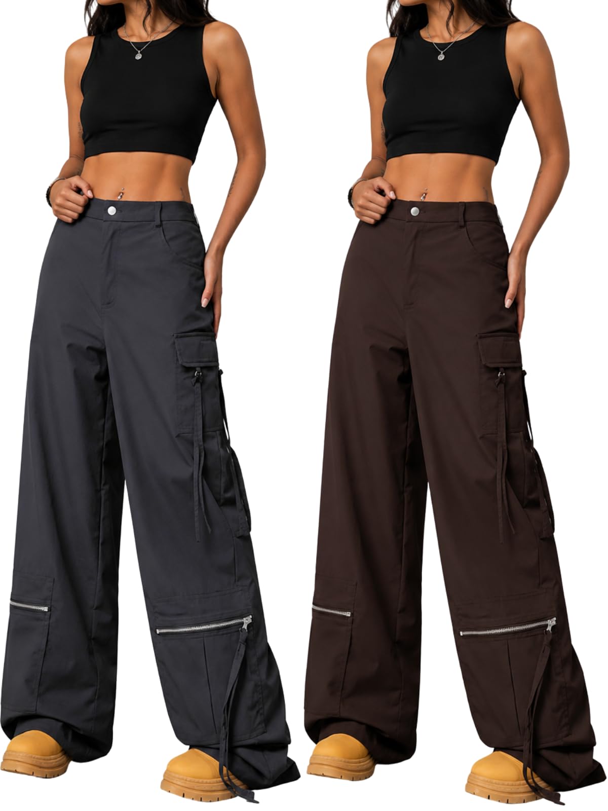 greciilooks Cargo Pants for Woman | Trousers for Womans |High Waist Cotton Trouser Flared Parachute Pants with Side Pockets |Womens Cargo Pant | Elegant for College & Events (Available in Plus Size)-picture-7