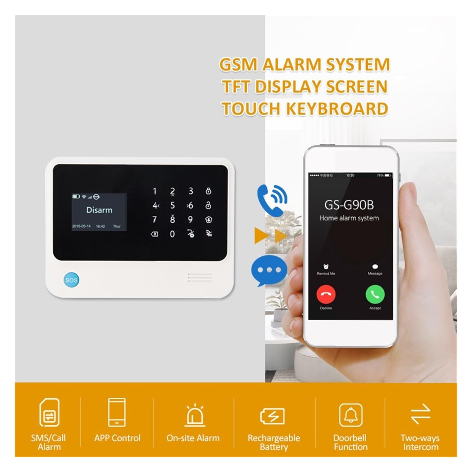 Sistemi Sicurezza Casa Di Allarme WIFI GSM Sicurezza Domestica Controllo APP Cablato Rilevatore PIR Immunitario For Animali Domestici Kit Fai Da Te(Black host)