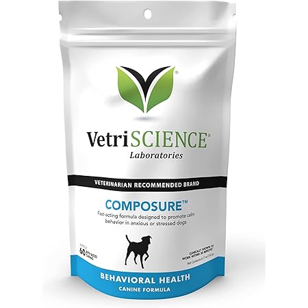 VETRISCIENCE Composure Clinically Proven Calming Chews, Chicken, 60 Chews - Fast Acting Stress, Barking and Anxiety Relief for Dogs