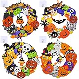 Winlyn 12 Sets Halloween Wreath Decorations Foam Halloween Wreath Signs Craft Kits Pumpkins Jack-O`-Lantern Owl Ghost Witch Bats Monster Stickers for Kids Art Gift Favors Trick-Or-Treaters Front Door