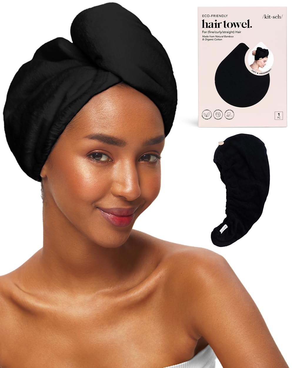 Kitsch Microfiber Hair Towel Wrap for Women, Ultra Absorbent Microfiber Bath Towels for Wet Curly, Long or Short Hair