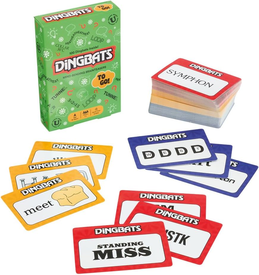 Gibsons Dingbats To Go Mind-Bending Brain Teasers Word Game – Green Box with 100 Puzzle Cards, Fun Family Travel Game for Kids & Children Ages 10+, 13 x 9 x 2.5 cm, 1+ Players