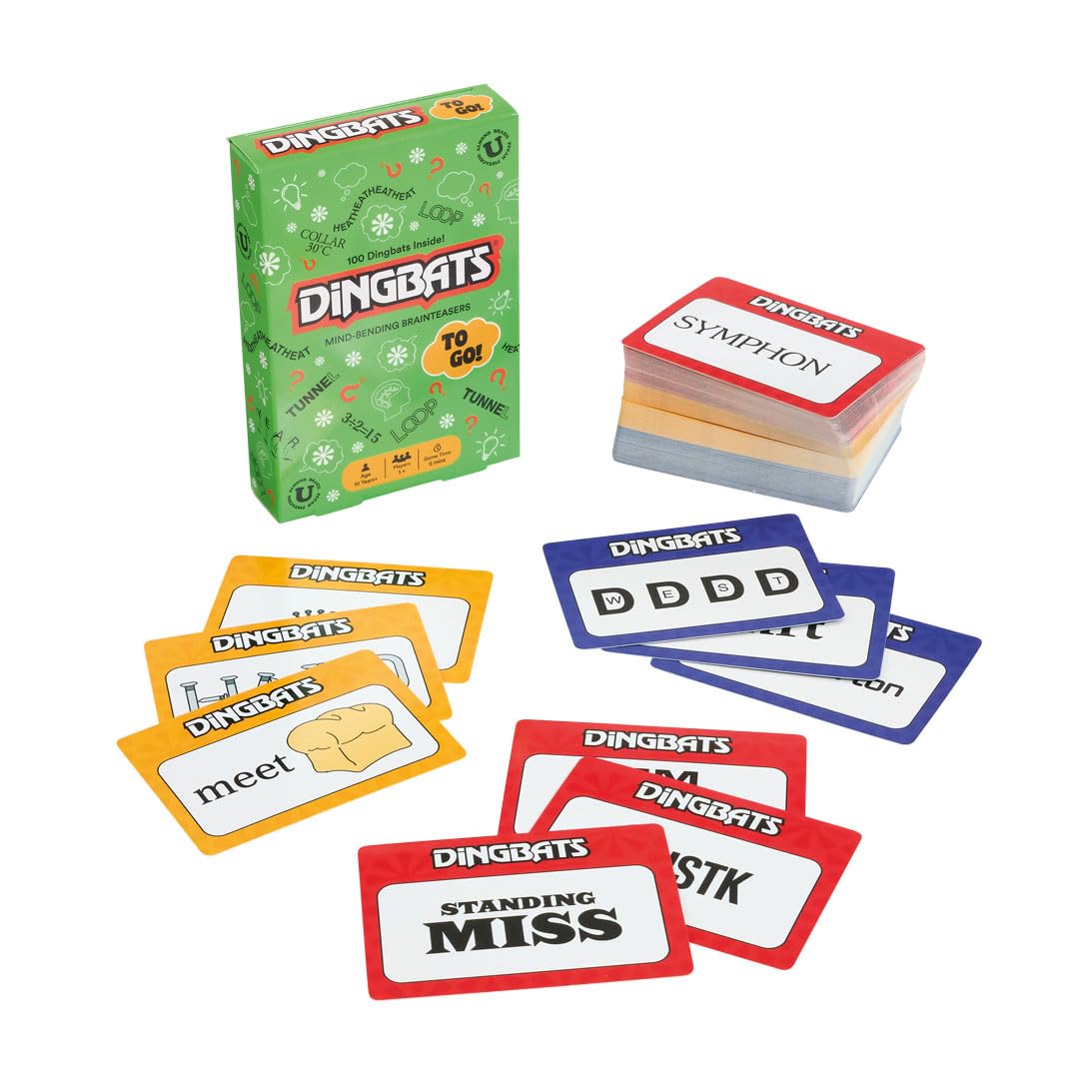 Dingbats To Go Mind-Bending Brain Teasers Word Game – Green Box with 100 Puzzle Cards, Fun Family Travel Game for Kids & Children Ages 10+, 13 x 9 x 2.5 cm, 1+ Players