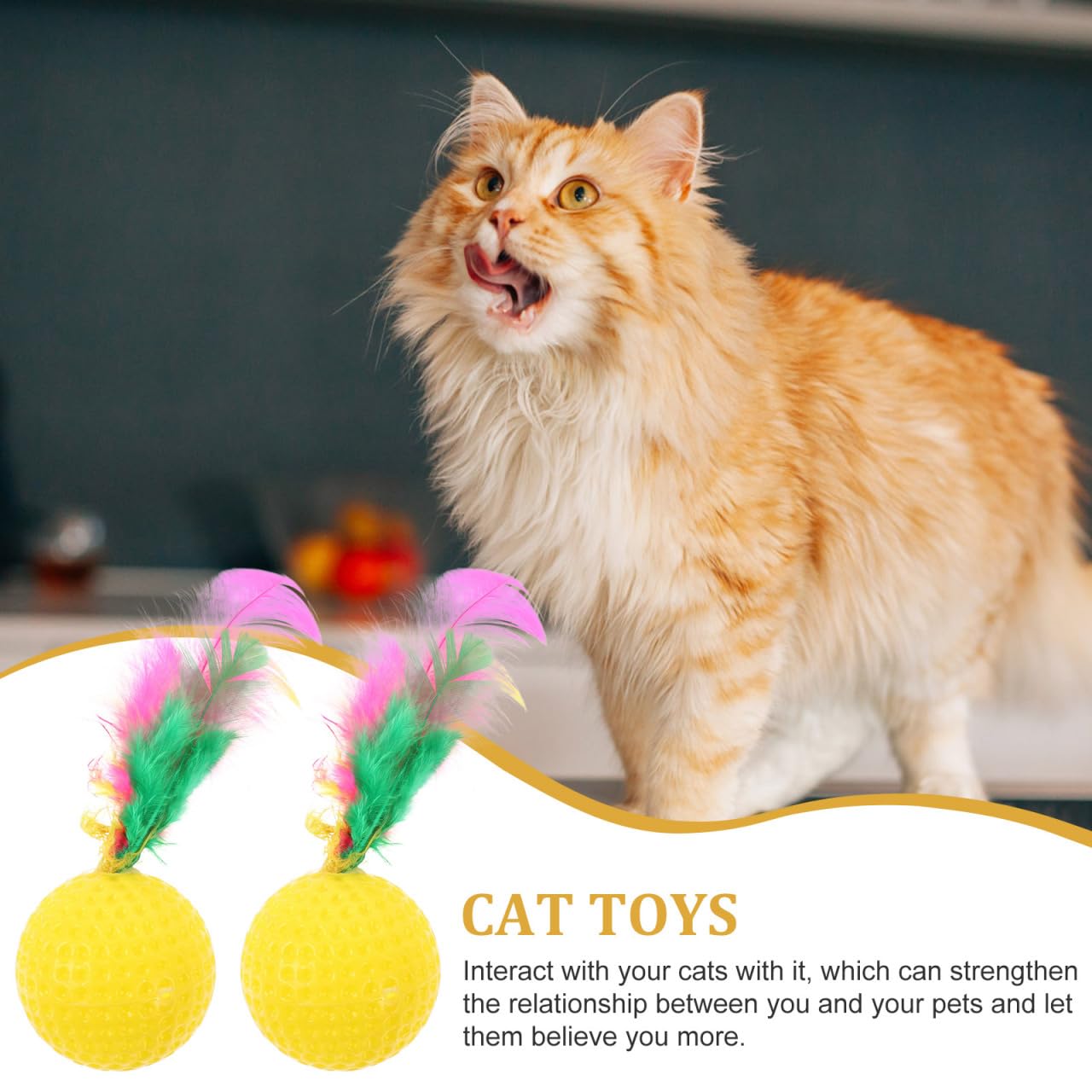 TOYANDONA 24pcs Cat Toy Balls Colorful Cat Balls with Feather Interactive Teaser Toys for Cats Golf Sponge Bouncy for Cats and Kittens Pet Supplies for Home and Shop - Image 2