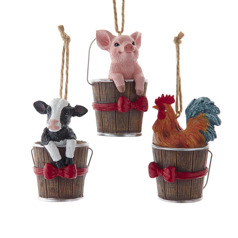 Kurt S. Adler Multi Color Kurt Adler Farm Animals In Bucket Ornaments, Set Of 3