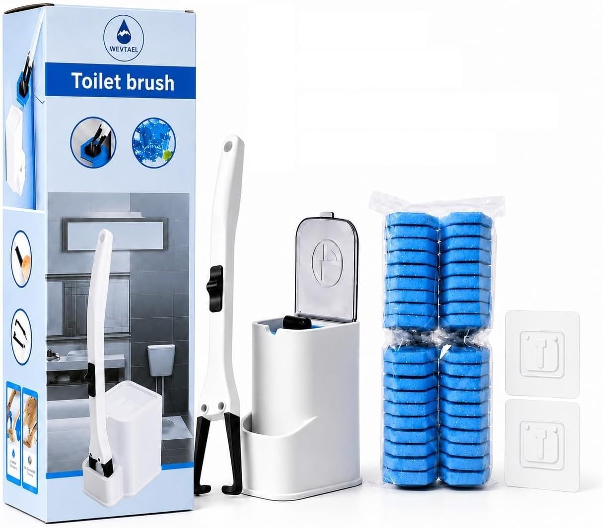 Disposable Toilet Brush Kit with Refill Pads & Holder, Bathroom Toilet Cleaning Brush System for Home, Office, & Business