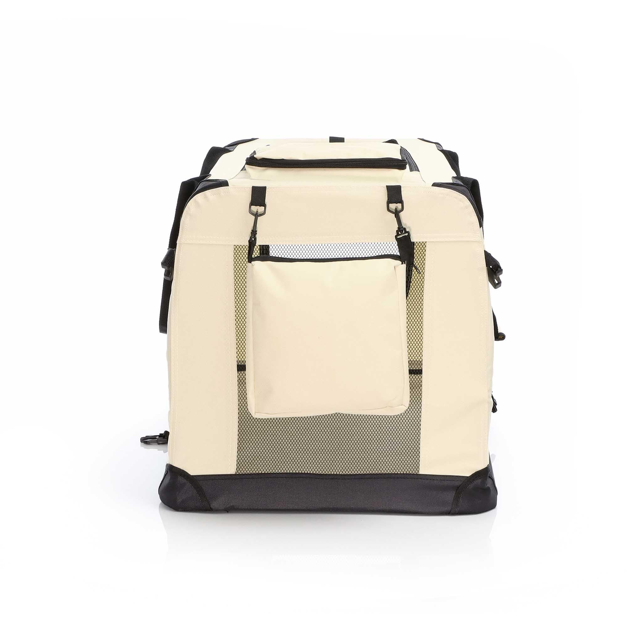 Fudajo Caisse de Transport - Taille L / 70 x 52 x 50 cm/Charge Max 15 kg - Couleur Beige - Pliable - avec Poignée Couverture - Cage boîte de vovage pour Chient Chats Animaux domestiques