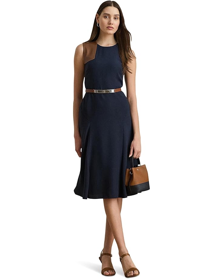 Lauren Ralph Lauren Faux-Leather-Trim Georgette Dress - #4 of 4