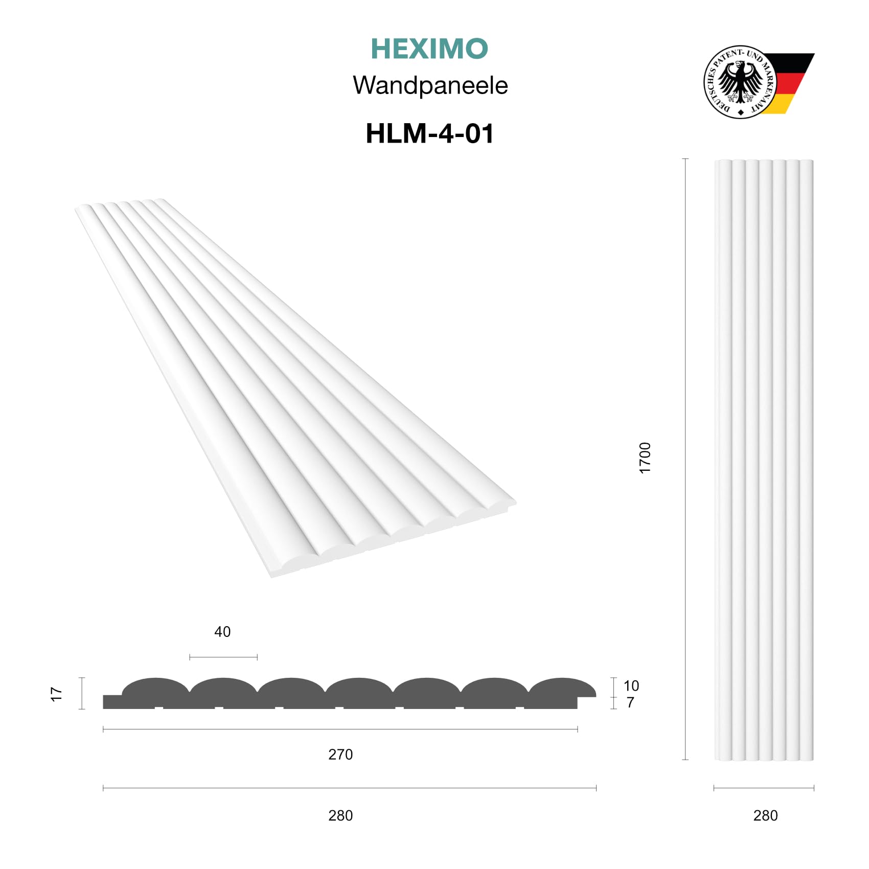 HEXIMO Lamellenwand (1.84 m²) aus XPS - Lamellen Wandpaneele Lamellenverkleidung Akustikpaneele weiß (4 Paneele, HLM-4-01 weiß) Paneele Wandleiste Platten Wand Deko