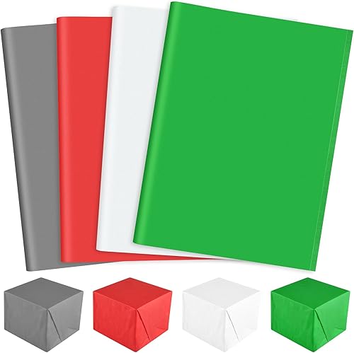 NEBURORA Surtido de 60 hojas de papel de seda de Navidad de 14 x 20 pulgadas, rojo, verde, blanco, gris, papel de seda a granel para regalos