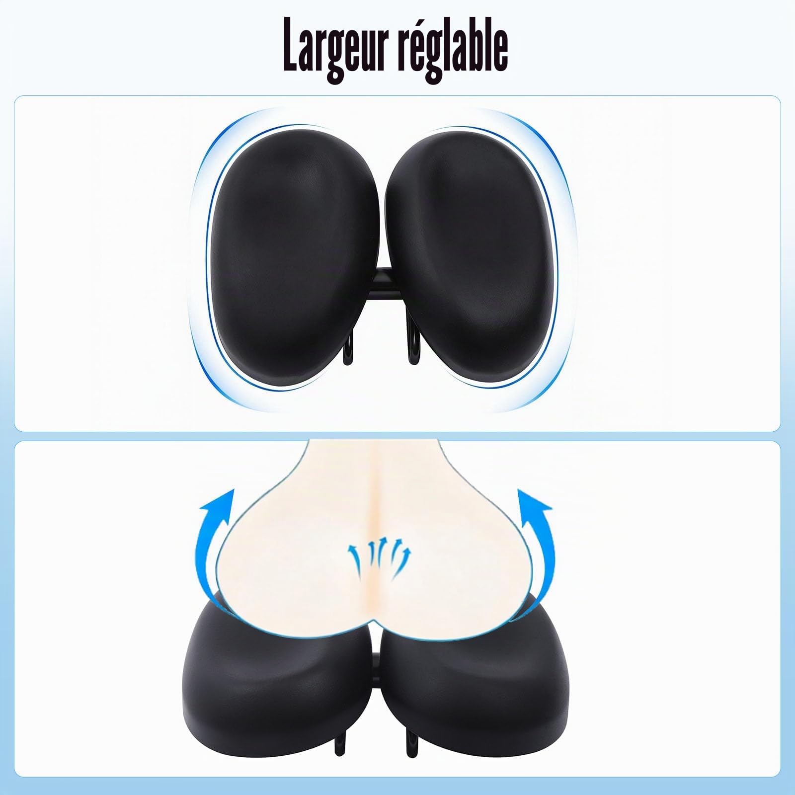 Selle de vélo sans nez 4590 - Ergonomique - Absorption des chocs - Coussin de décompression extra large - Largeur réglable de 20,6 à 20,69 cm - Pour VTT, vélo électrique, trekking