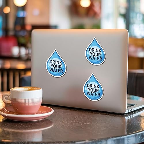 Miniatura 4 de (3 unidades) - Calcomanías de hidratación con divertido recordatorio motivacional para botellas de agua, laptop, vaso, Kindle, tableta, 3 pulgadas