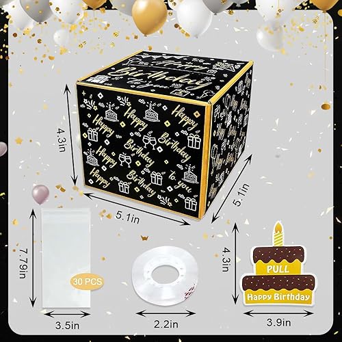 Miniatura 2 de Estivaux Caja de dinero de cumpleaños para regalo en efectivo, caja de tarjeta de feliz cumpleaños, caja de cartón dorado y negro, caja de dinero