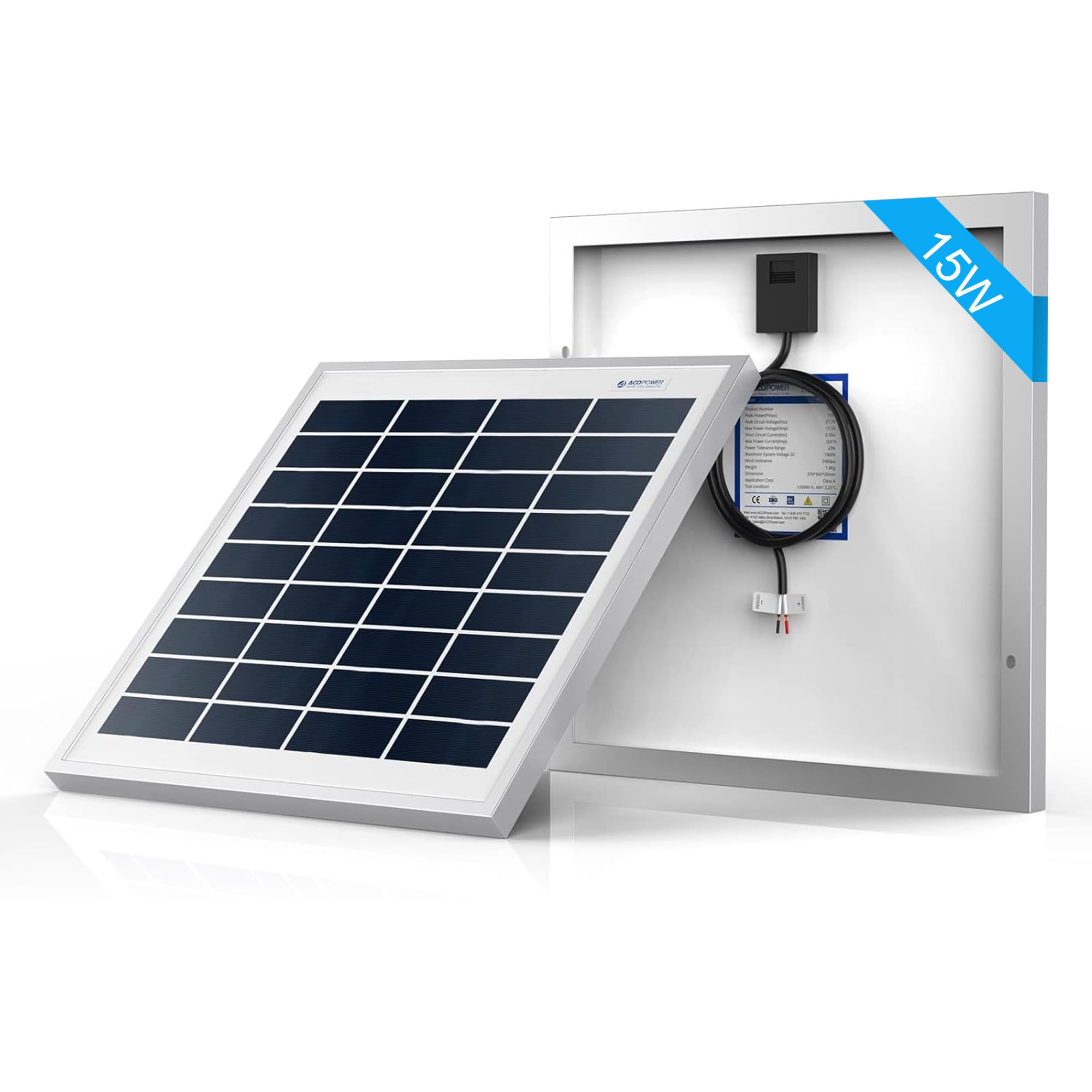 ACOPOWER 15 Watt Solar Panel 12V