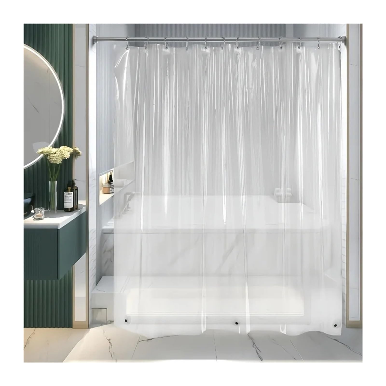 QHMMDCN Shower Curtain Shower Curtain Transparent PEVA Transparent Shower Curtain Bathroom Accessories Comes With 3 Magnets And 12 Grommets(180x200cm)