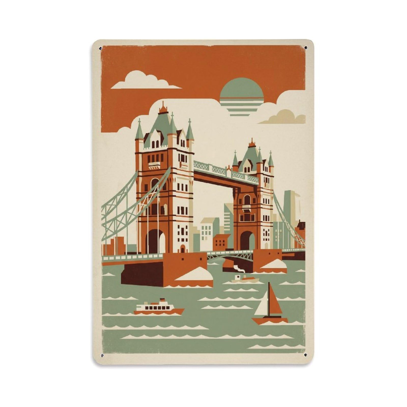 Cmhok Vintage Style Vintage Travel Bridge London Metal Tin Sign Wall Decor For Cafe, Club, Garden Metal Poster 8X12inch