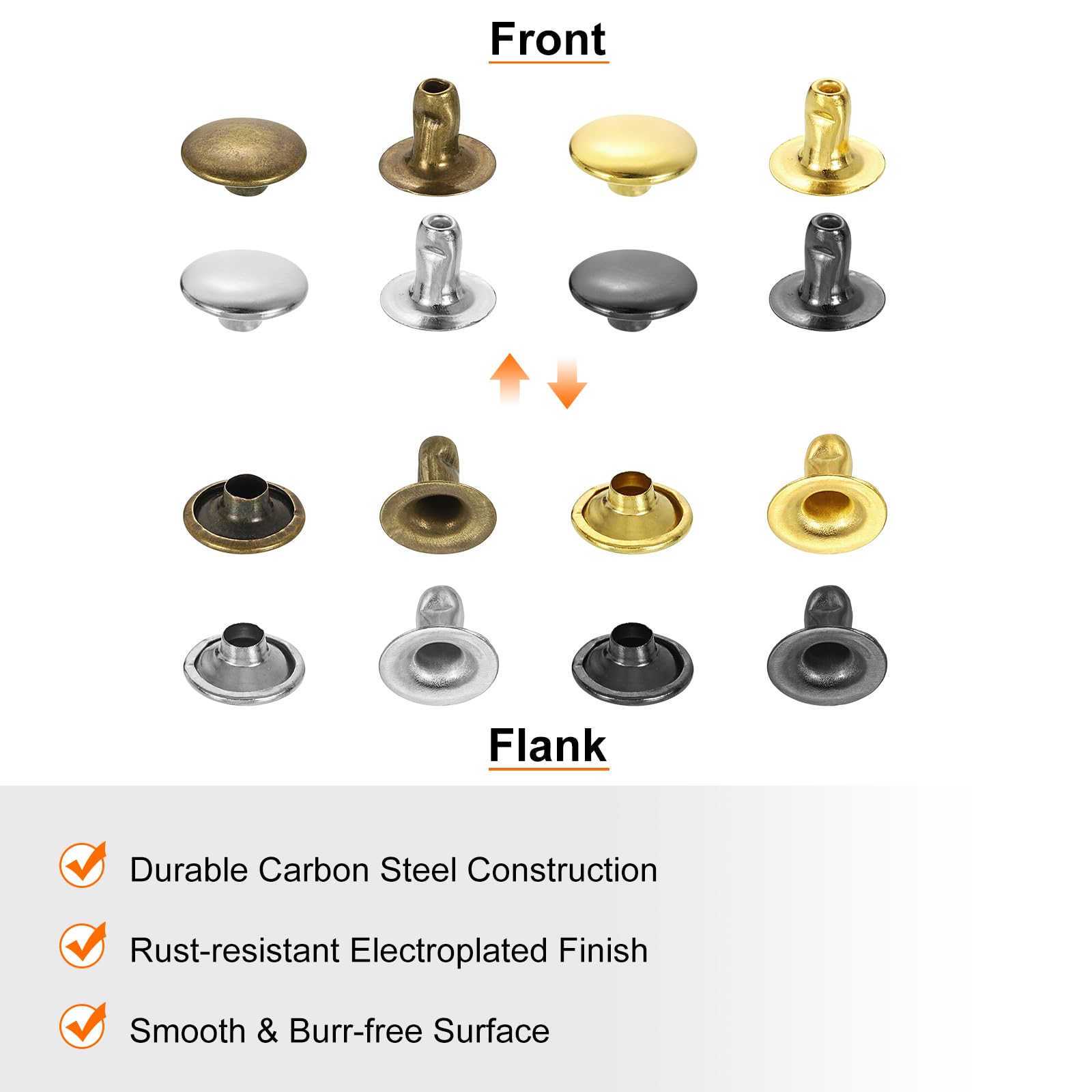 QUARKZMAN 100 Set Rivetti Cappello Singolo 3mm Acciaio Carbonio Testa Tonda Borchie Fissaggi Tubolari Pioli Metallici