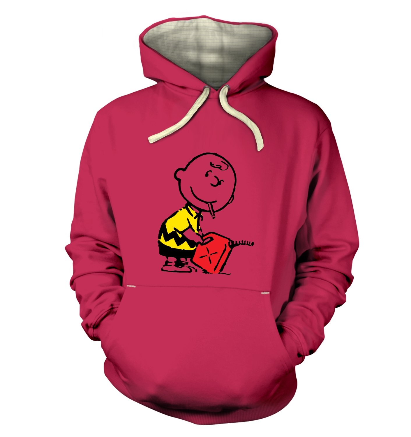 Banksy By Big Mouth Men's Cerise Banksy Charlie Brown Arsonist Hoodie (Premium) - Xx Large (51" Chest)