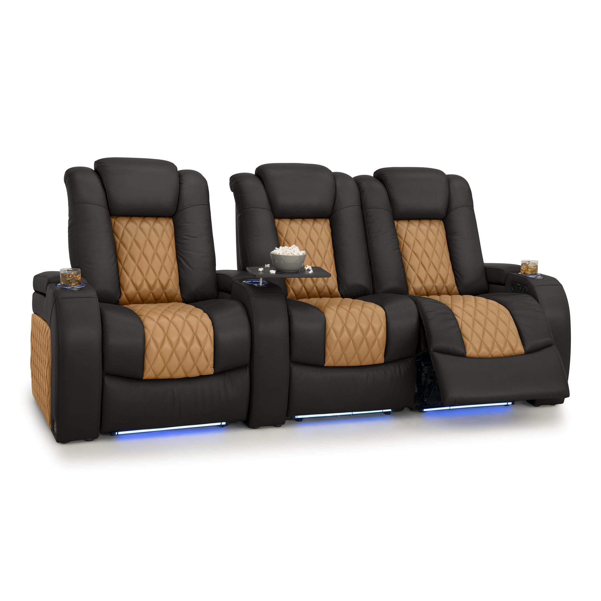 Seatcraft Diamante Home Theater Seating Black/Tan Oak Row 3 Right Loveseat