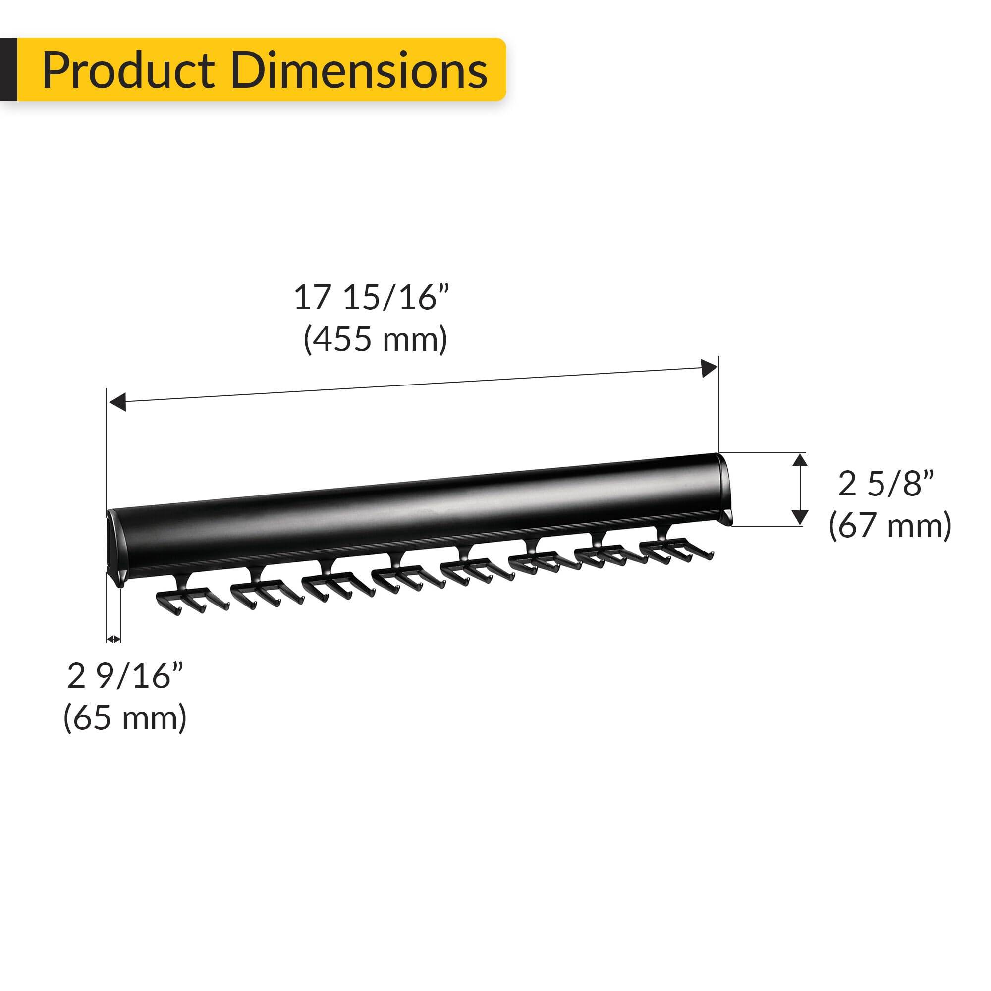 Brixwell QIL9-004 Tie Rack, 24 Hook with Full Extension Slide Black Finish