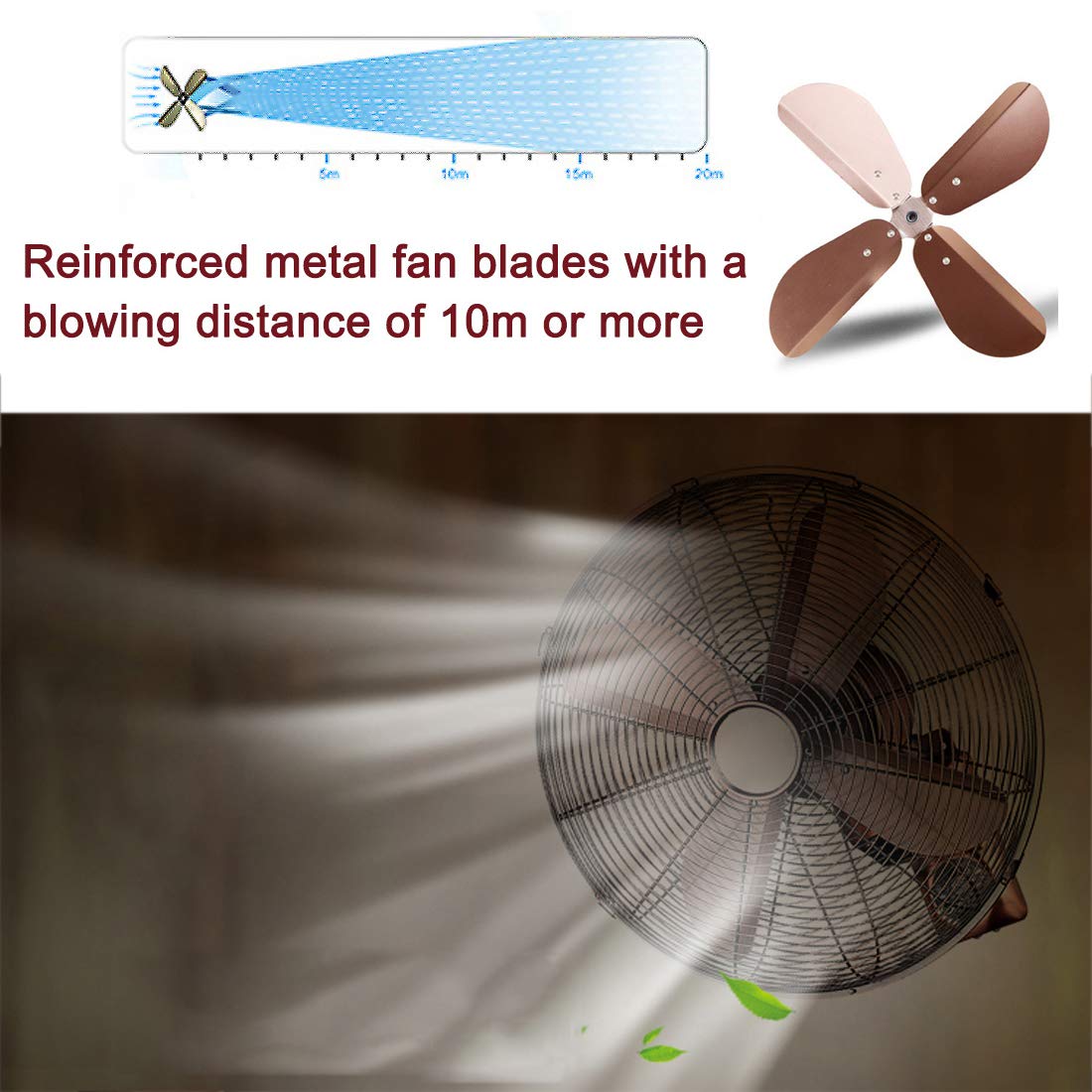 Ventilatore da Parete, Ventilatore Silenzioso a Risparmio energetico con Telecomando per casa/Ufficio, 18 Pollici(Bronzo-18 Pollici (50 x 55 x 30 cm)
