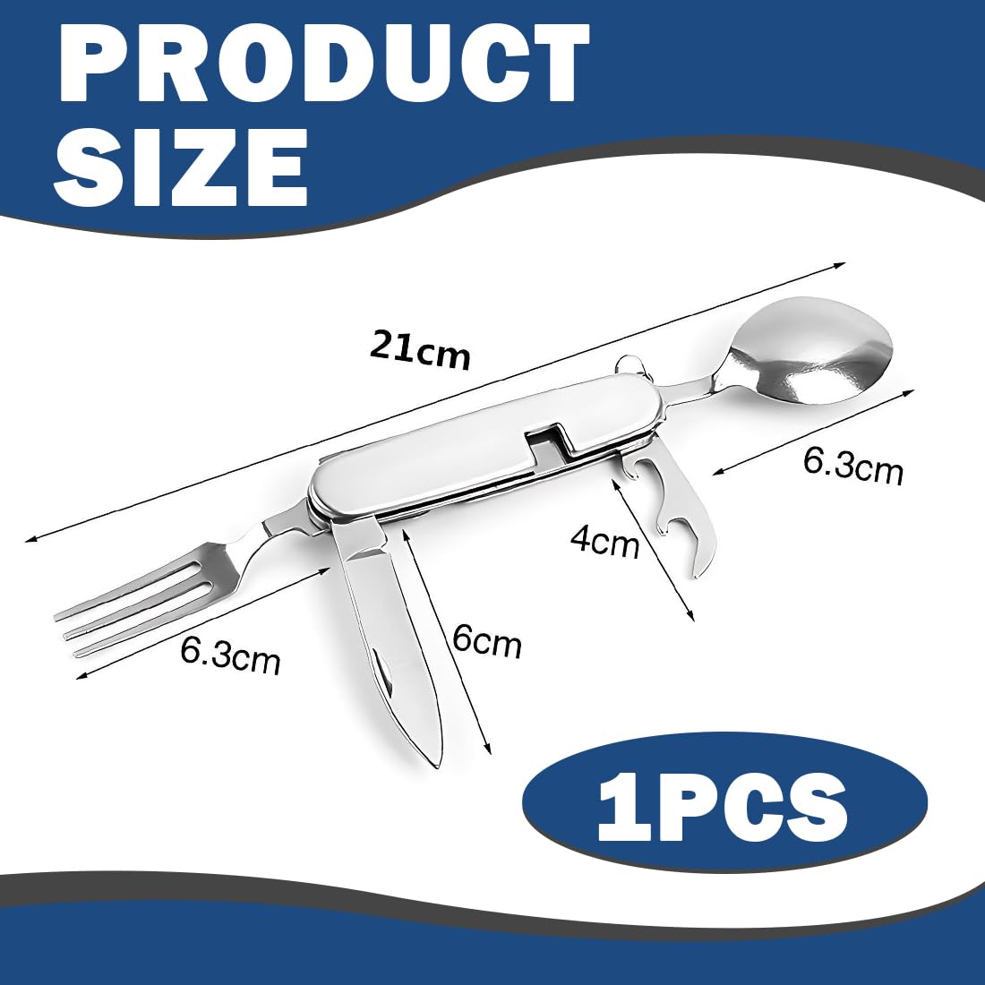 1 Set Posate Pieghevole, Utensile 4-in-1 Con Coltello, Forchetta, Cucchiaio E Apribottiglie, Ideale Per Viaggio, Picnic, Campeggio E Attività All'aperto.