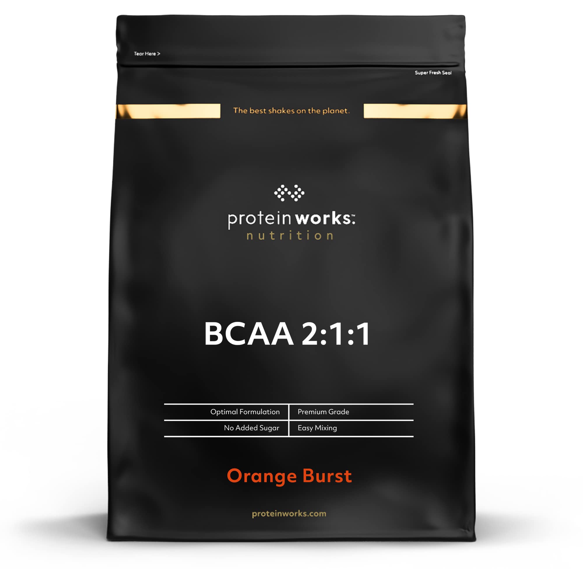 Protein Works Instantisiertes BCAA-Pulver , Verzweigtkettiges Aminosäuren-Supplement , Verhältnis 2:1:1 , Unterstützung der Regeneration & des Muskelwachstums, Orange Burst , 500g