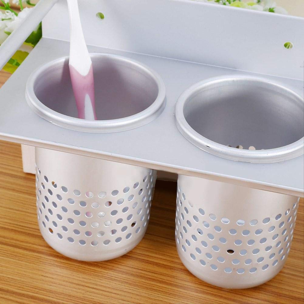 Ejoyous Porta Asciugacapelli in Alluminio, Multifunctional Supporto da Parete Asciugacapelli con 2 Tazze Supporto per Raddrizzatore per Stoccaggio Spazzolini da Denti per Bagno, Argento, 29 x 12 x 10