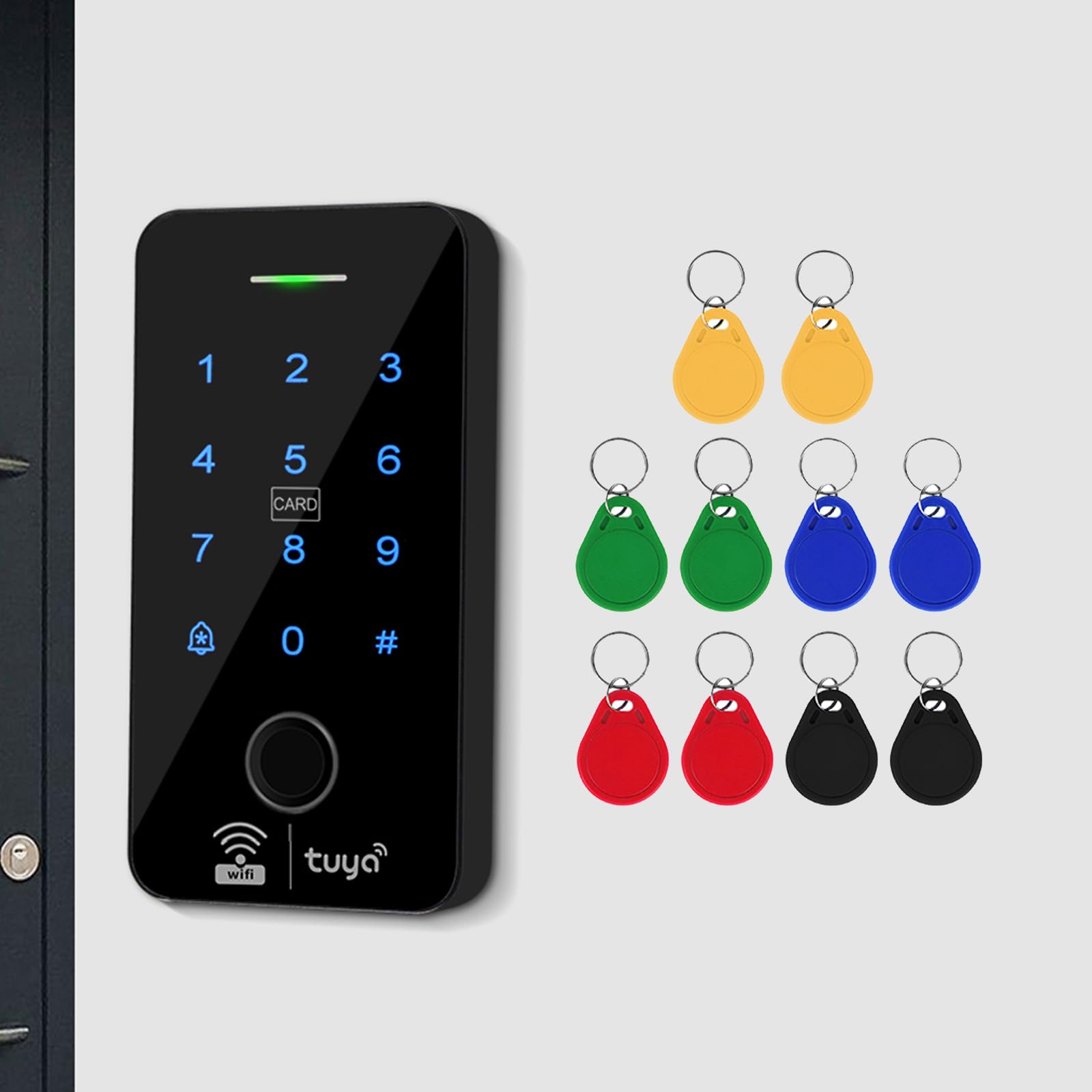 WiFi TUYA Fingerabdruck-Zugangskontroll-Controller für den Außenbereich, wasserdicht, RFID-Touch-Tastatur, Türschloss, kompatibel mit 125 kHz und 13,56 MHz, Dualband-Smart-App-Entsperrung
