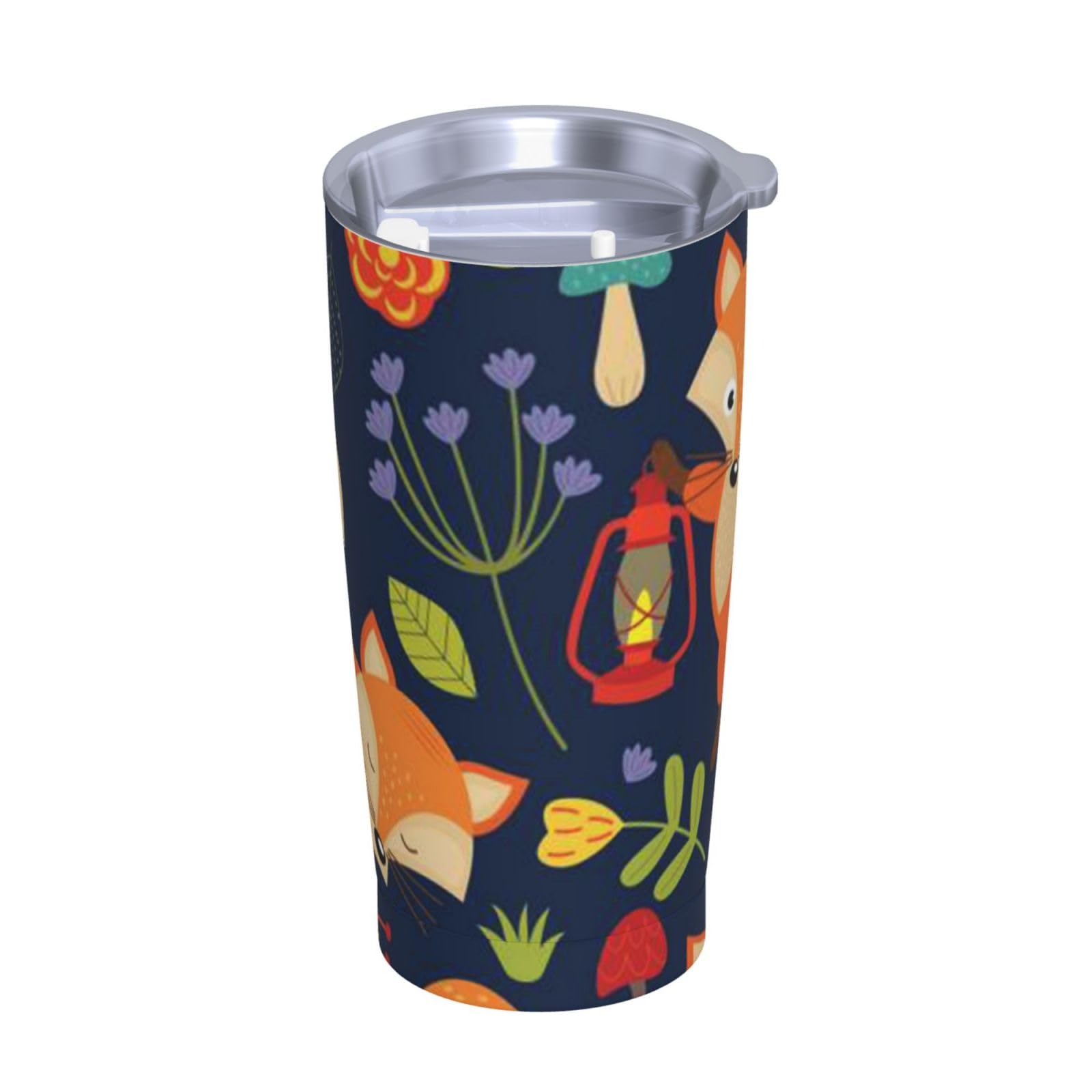 Tazza termica portatile in acciaio inox stampata con fiore di volpe animale carino