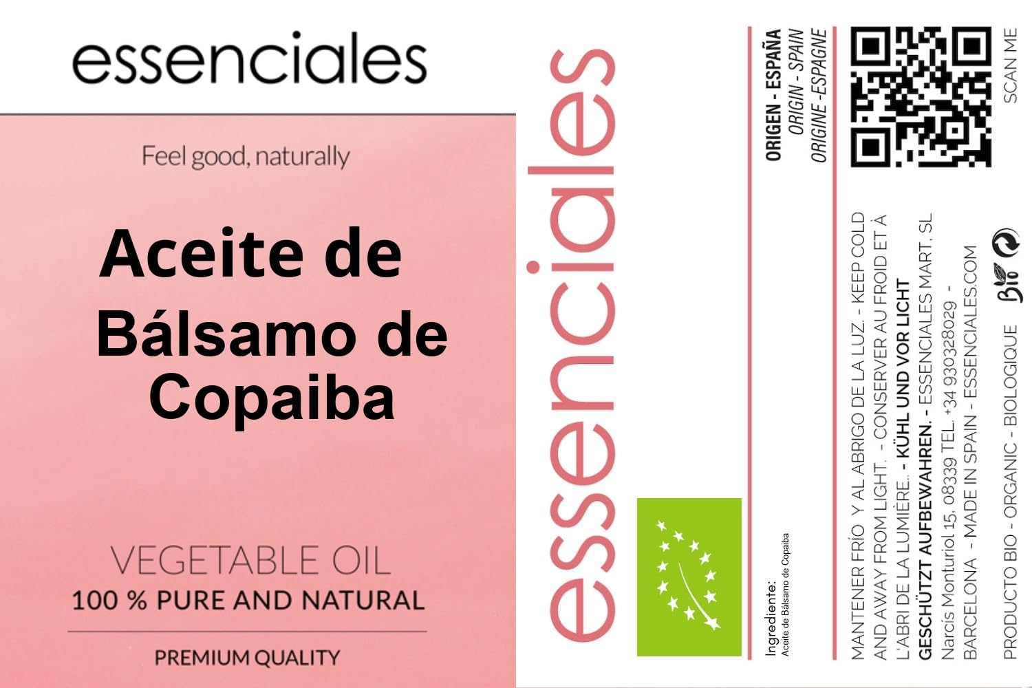 Essenciales - Bálsamo de Copaiba, 100% PURA, 1 Litro | Oleoresina Natural para Aliviar y Reprar Eczemas y Psoriasis, Piel Seca