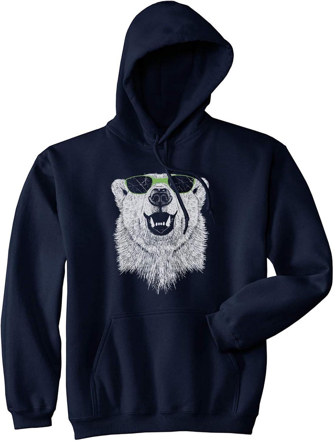 Crazy Dog T-Shirts Polar Bear In Sunglasses Graphic Funny Cool Unisex Pull Over Hoodie X-Large