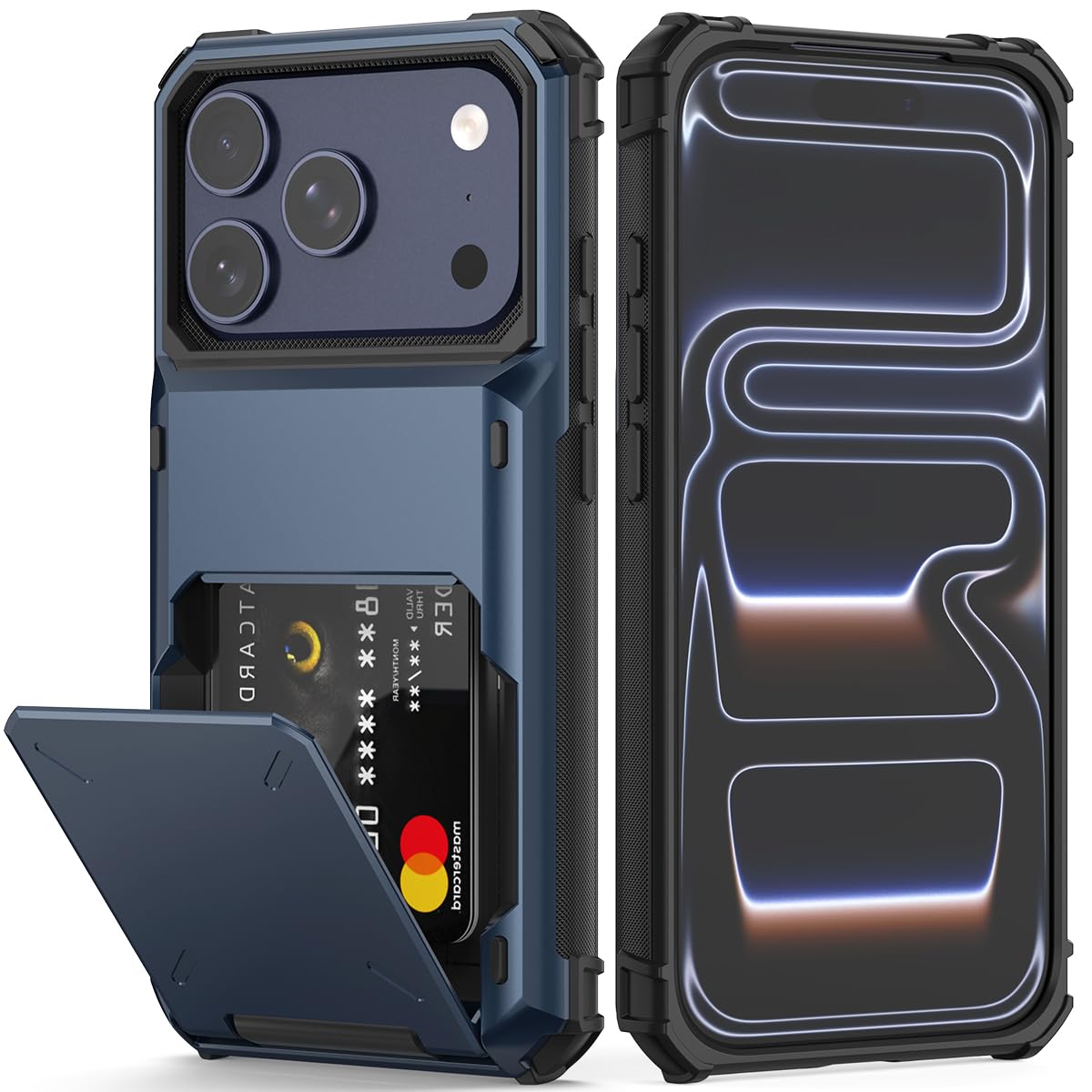 Photo 1 of Nvollnoe Compatible with iPhone 17 Pro Case with Card Holder[Store 5 Cards] Dual Layer Heavy Duty Shockproof Wallet Case with Hidden Card Slot Large Storage Cover for Men&Women 6.3''(Blue)